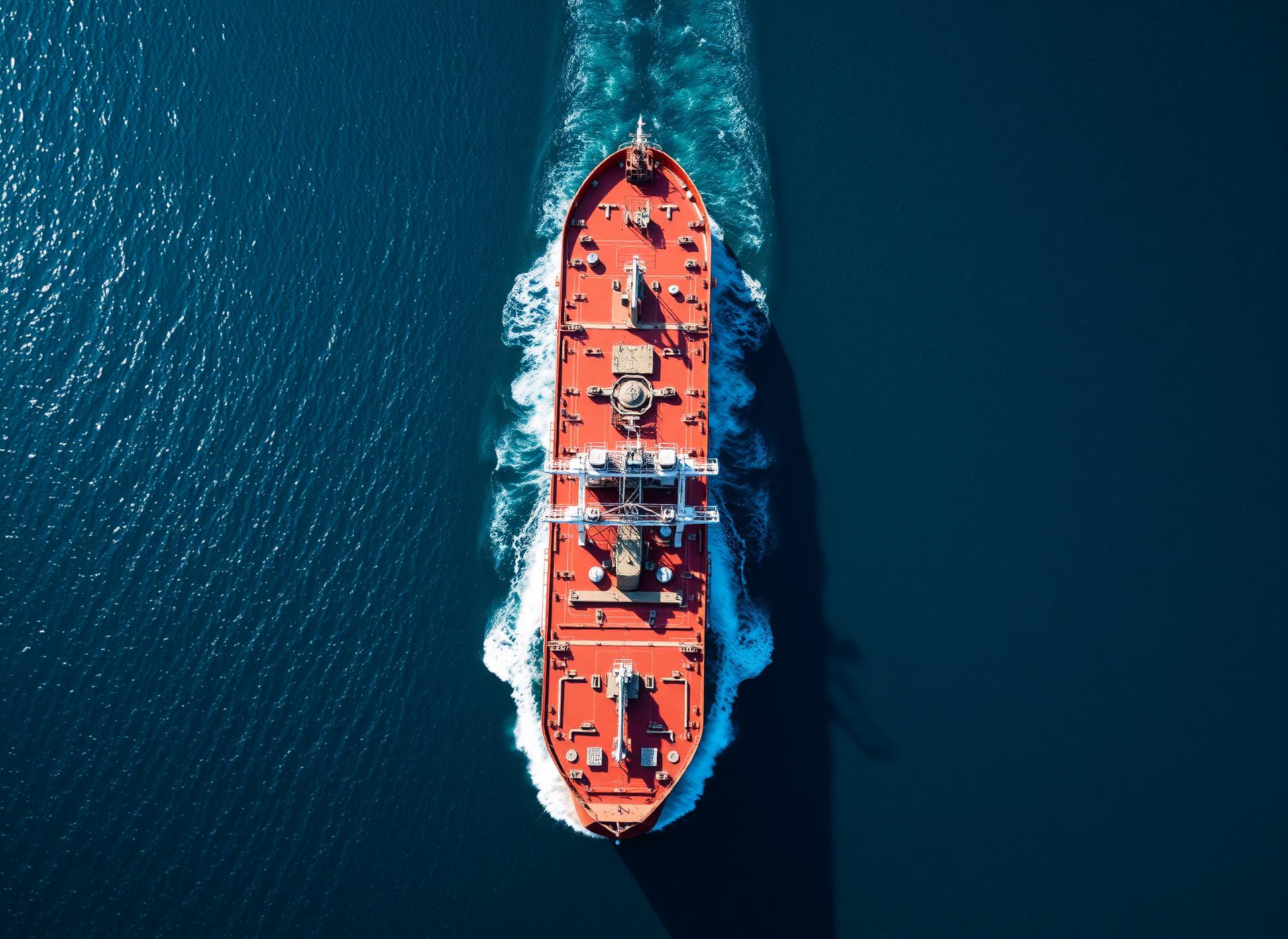 Aerial view of a tanker at sea