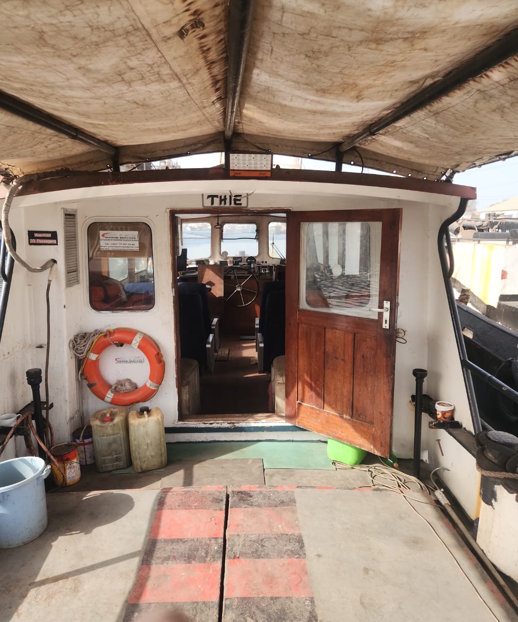 Passenger transfer boat exterior at the dock
