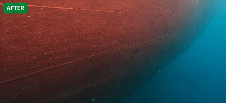 Vessel hull after underwater cleaning
