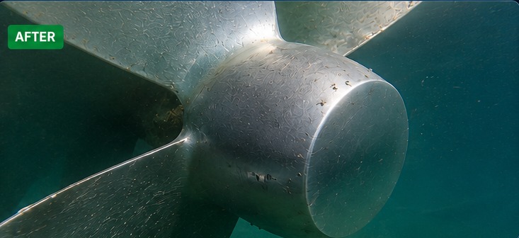 Ship propeller after underwater cleaning and polishing